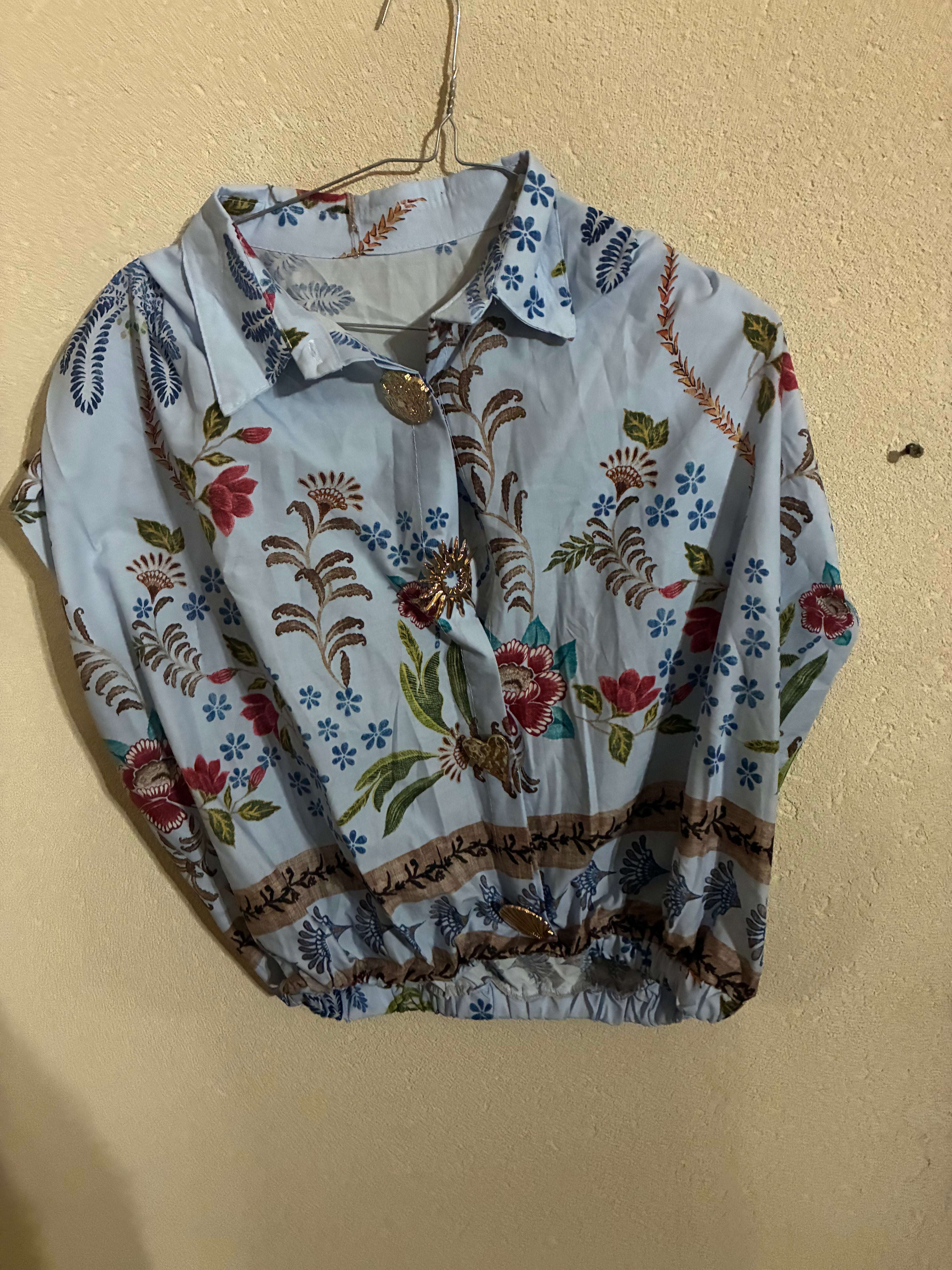 Shirt - Zetaotto - One Size - Bleu & colorful flowers - IT26-JUN-HC0003
