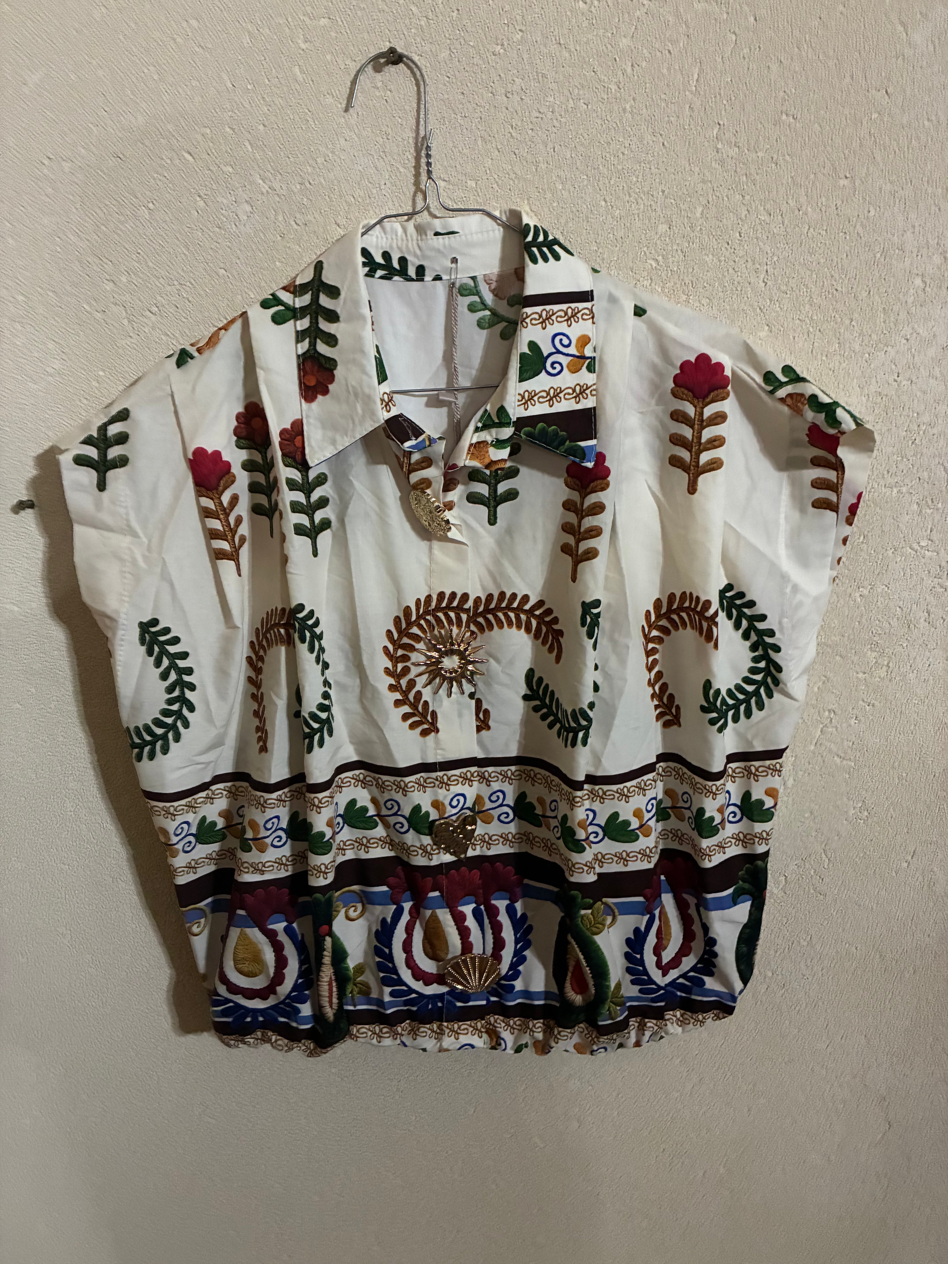 Shirt - Zetaotto - One Size - Beige Brown & flowers - IT26-JUN-HC0008
