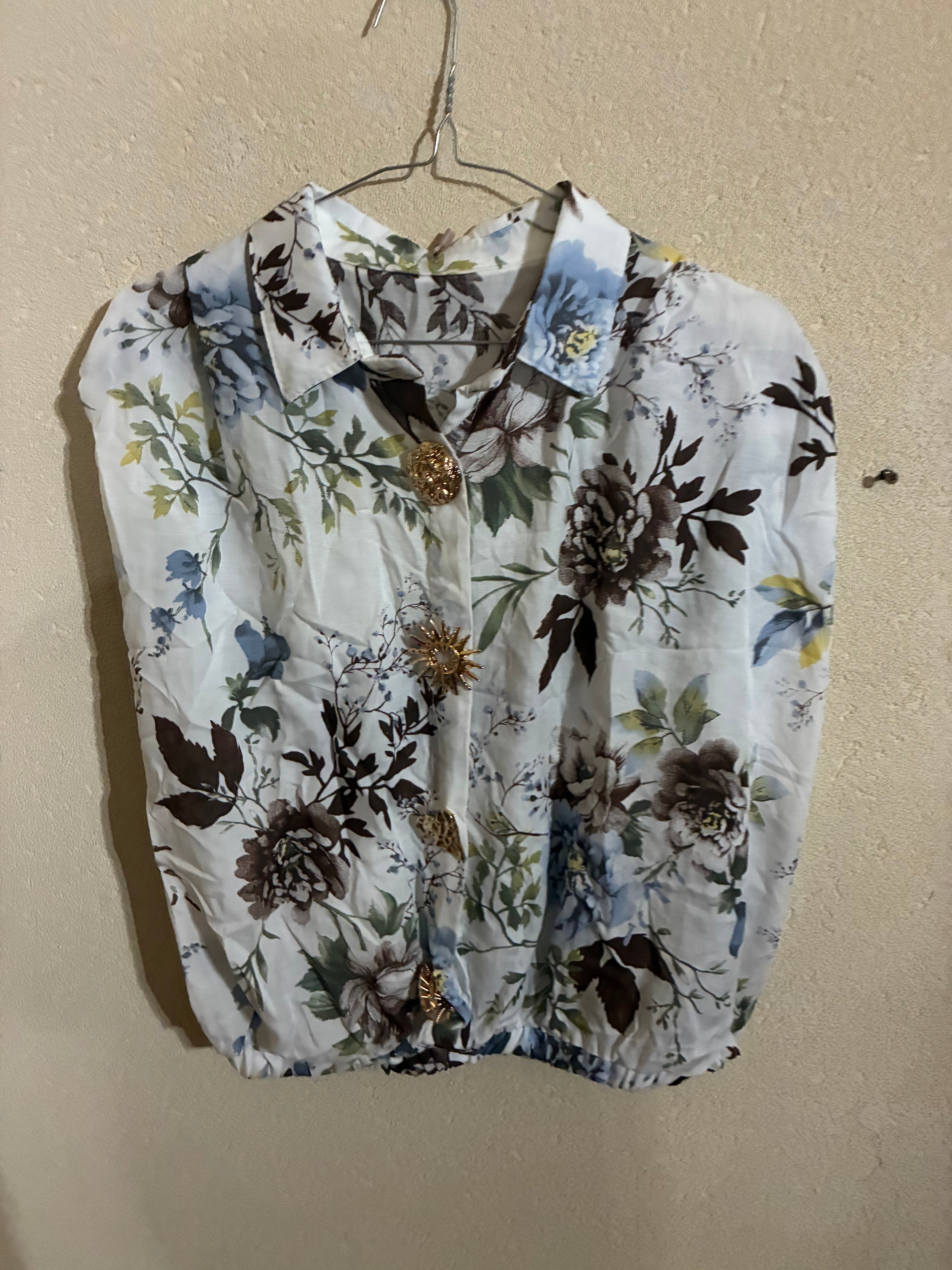 Shirt - Zetaotto - One Size - White & bleu flowers - IT26-JUN-HC0010