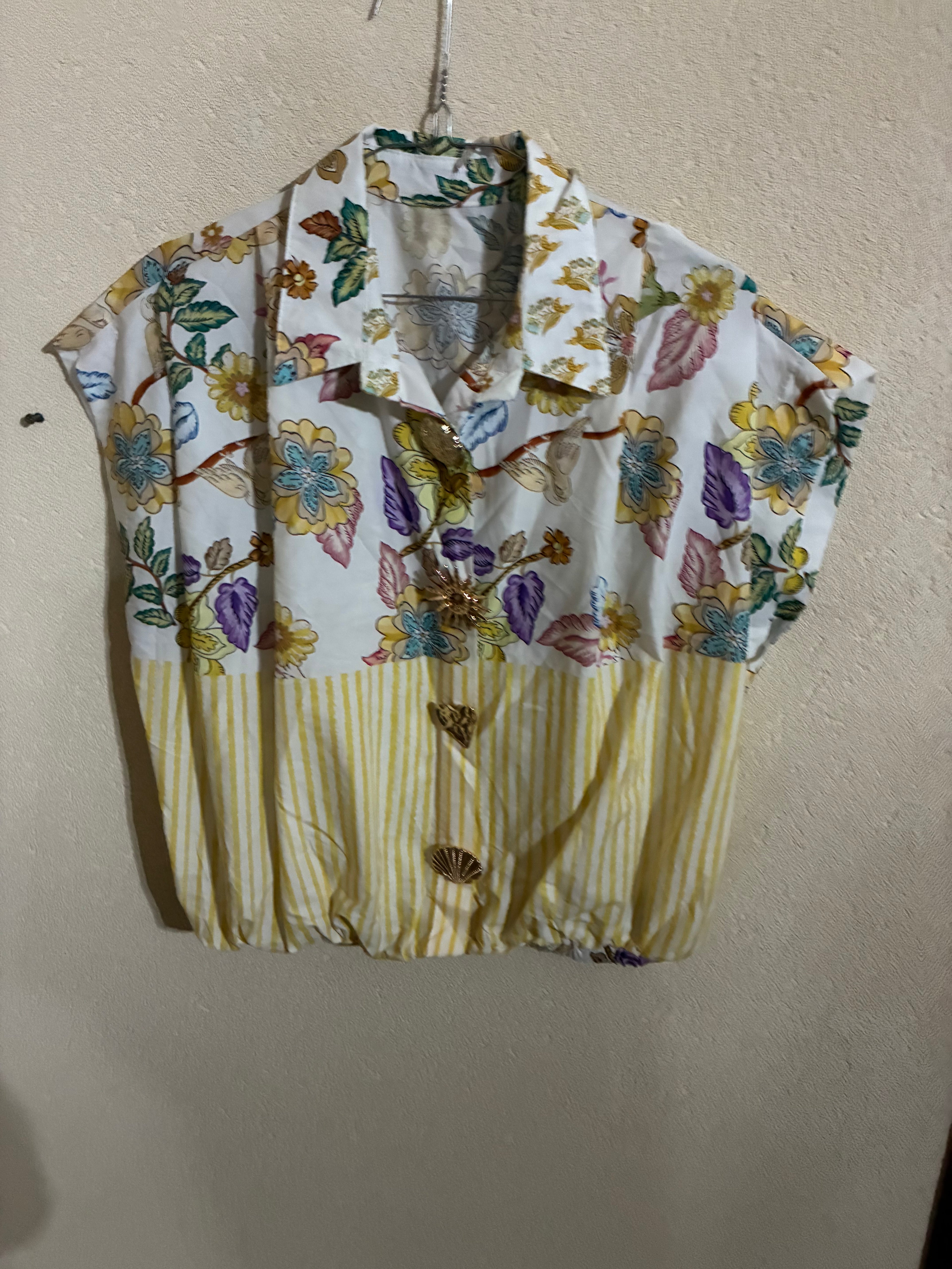 Shirt - Zetaotto - One Size - white & yellow flowers - IT26-JUN-HC0019