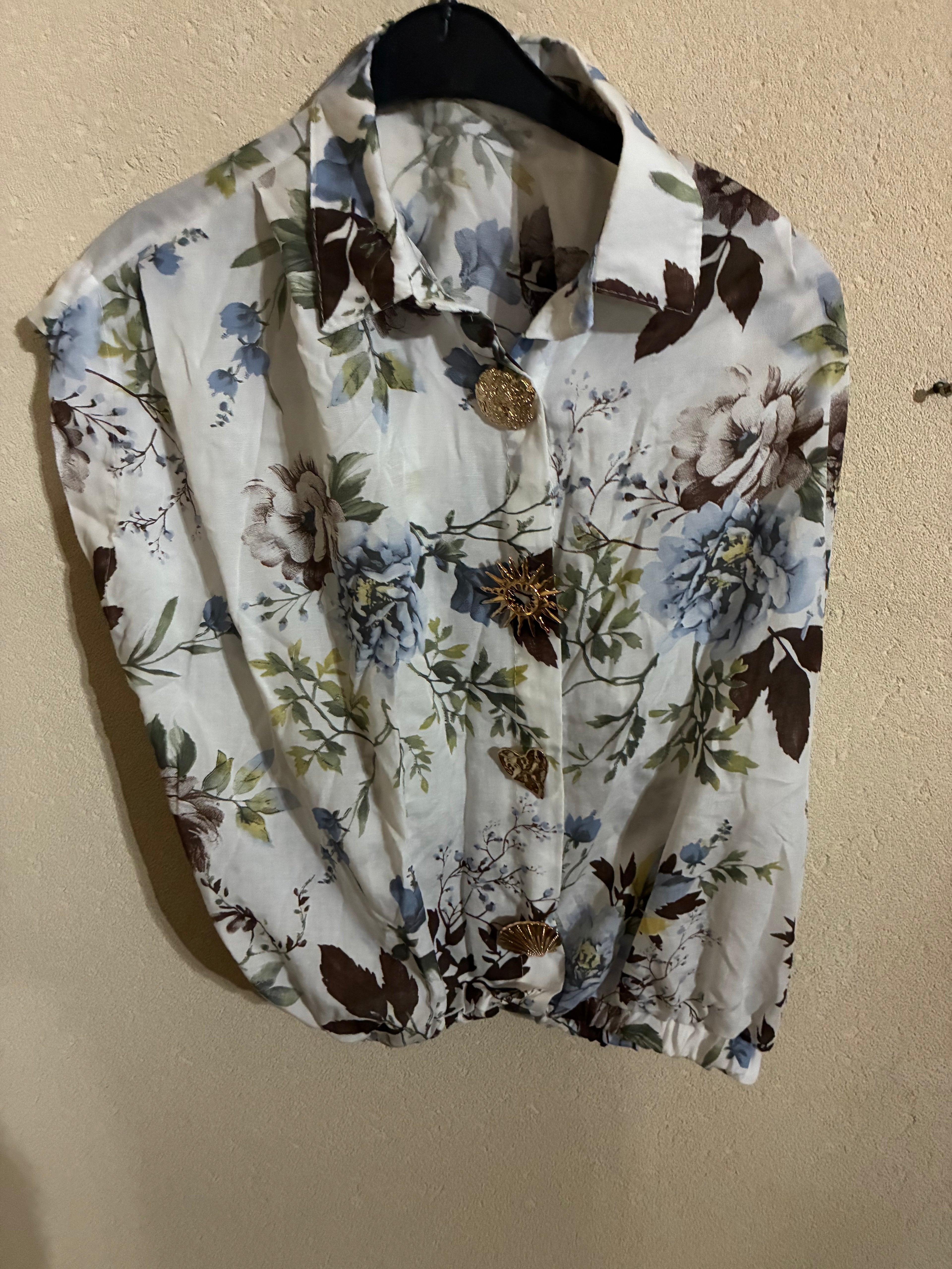 Shirt - Zetaotto - One Size - white & yellow flowers - IT26-JUN-HC0020